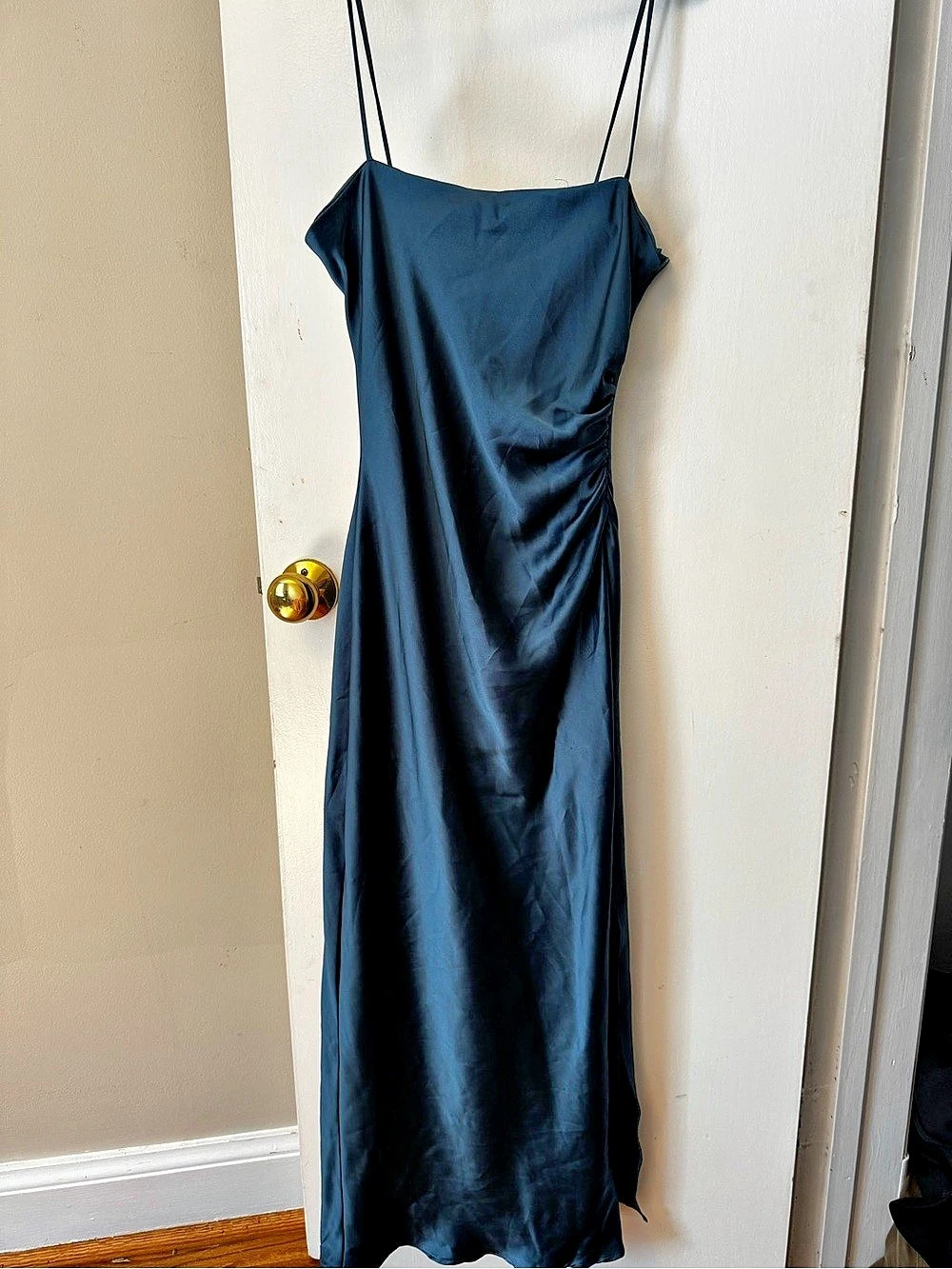Zara Ruched Maxi Dress in Blue Size Medium Like New